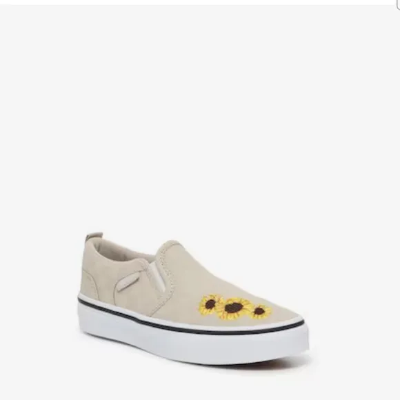 Vans Asher Checkerboard Embroidered Sunflower Girls Size 5