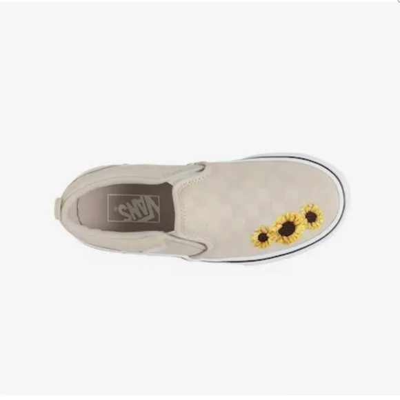 Vans Asher Checkerboard Embroidered Sunflower Girls Size 5