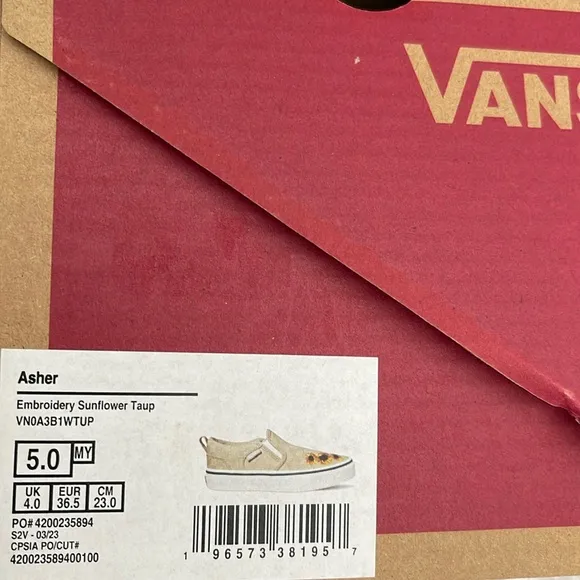 Vans Asher Checkerboard Embroidered Sunflower Girls Size 5