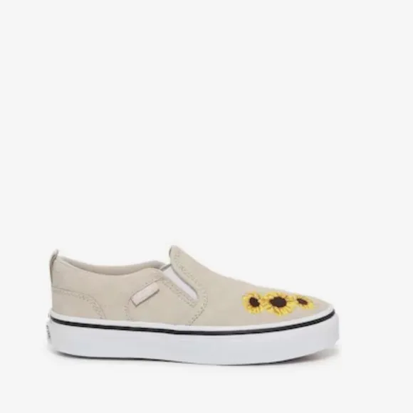 Vans Asher Checkerboard Embroidered Sunflower Girls Size 5