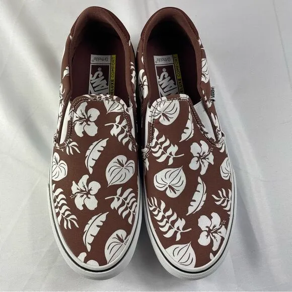Vans Asher Deluxe Floral Party Canvas Slip-Ons Men’s Sz 11.5 (Root Beer)