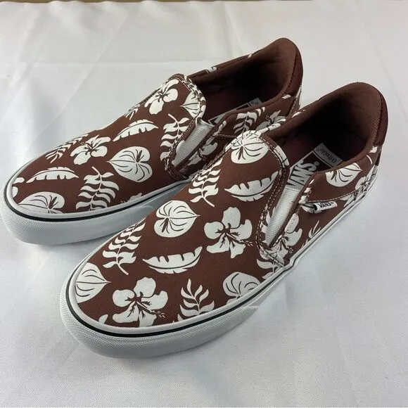 Vans Asher Deluxe Floral Party Canvas Slip-Ons Men’s Sz 11.5 (Root Beer)