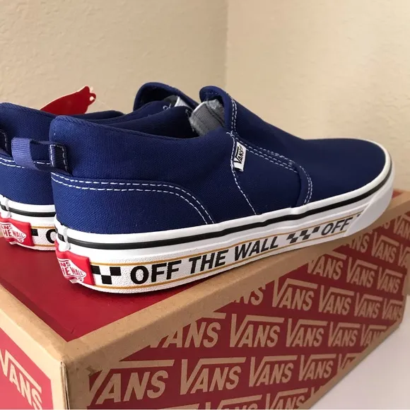 VANS Asher ROYAL BLUE Slip-on Shoes Boys or Girls OFF THE WALL