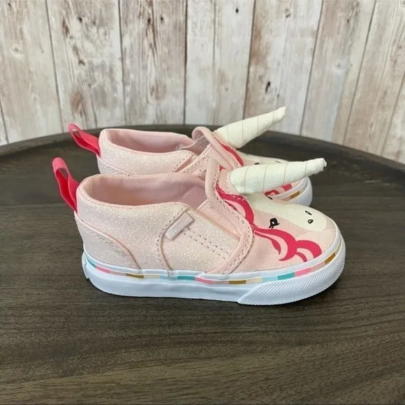 Vans Asher V Slip-On Pink Unicorn Sneaker Size 4.5 Toddler