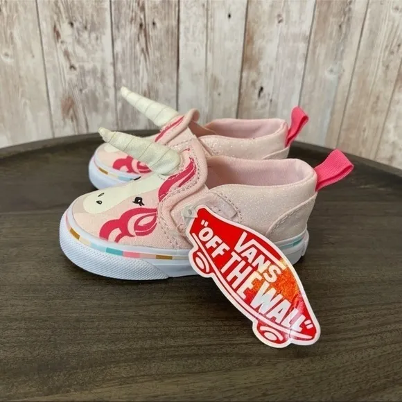 Vans Asher V Slip-On Pink Unicorn Sneaker Size 4.5 Toddler