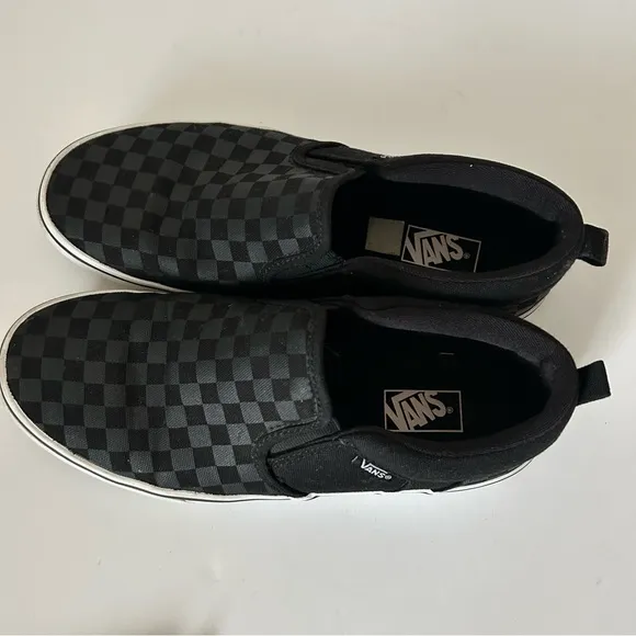 Vans Big Kids Unisex Black Classic Slip-On Checkerboard Print Size 7 Y