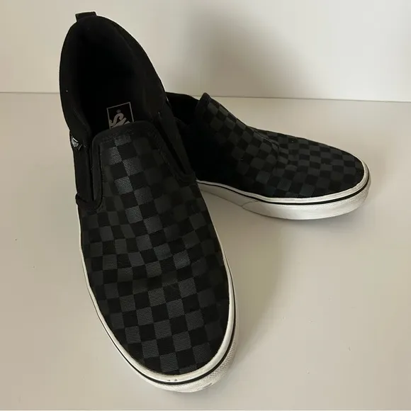 Vans Big Kids Unisex Black Classic Slip-On Checkerboard Print Size 7 Y