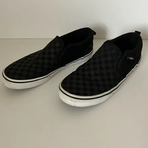 Vans Big Kids Unisex Black Classic Slip-On Checkerboard Print Size 7 Y