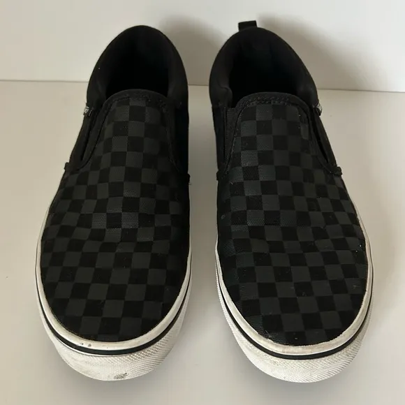 Vans Big Kids Unisex Black Classic Slip-On Checkerboard Print Size 7 Y