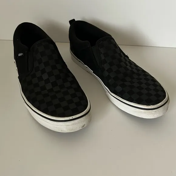 Vans Big Kids Unisex Black Classic Slip-On Checkerboard Print Size 7 Y