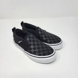 Vans Boys Youth Black Gray Asher Checker Slip on Low Top Shoes New Size 11