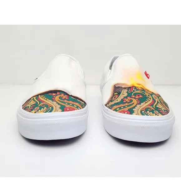 VANS Classic Slip On Big Reveal Skate Shoe White Paisley Sneakers Women's 6