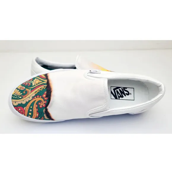VANS Classic Slip On Big Reveal Skate Shoe White Paisley Sneakers Women's 6