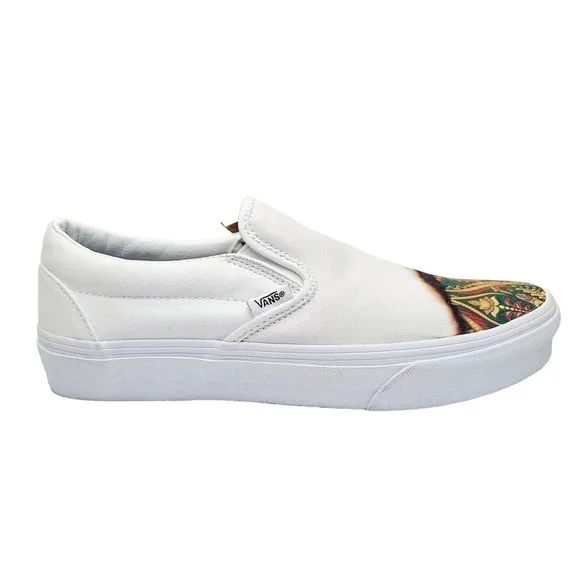 VANS Classic Slip On Big Reveal Skate Shoe White Paisley Sneakers Women's 6