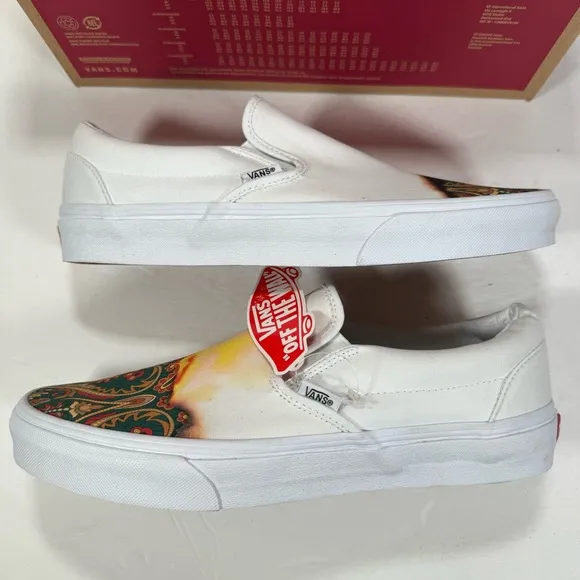 Vans Classic Slip-On Big Reveal True White Paisley Sneakers Men's Size 10