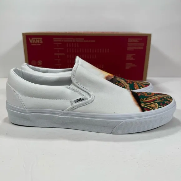 Vans Classic Slip-On Big Reveal True White Paisley Sneakers Men's Size 10