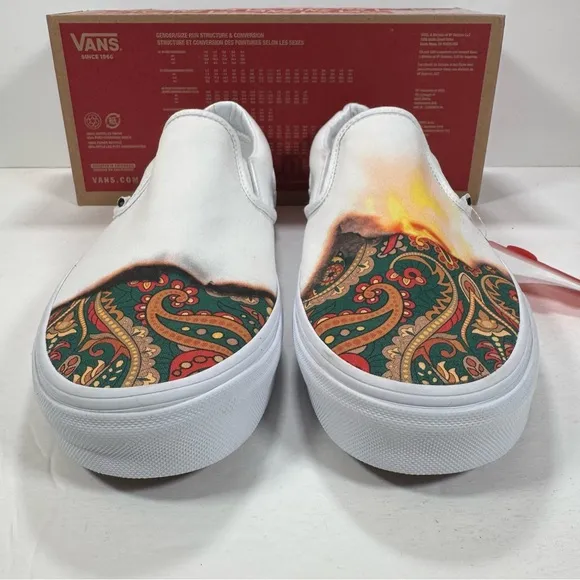 Vans Classic Slip-On Big Reveal True White Paisley Sneakers Men's Size 10