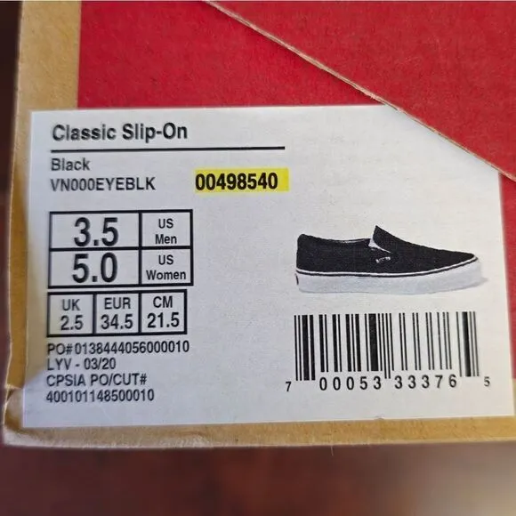 Vans Classic Slip-On Black Canvas Sneakers Womens Size 5