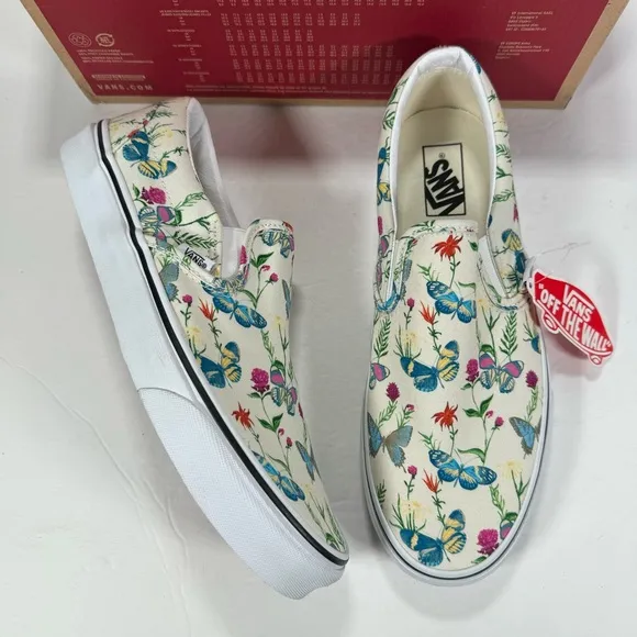 Vans Classic Slip-On Butterfly Floral Marshmallow Sneakers Men's Size 10