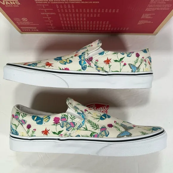 Vans Classic Slip-On Butterfly Floral Marshmallow Sneakers Men's Size 10