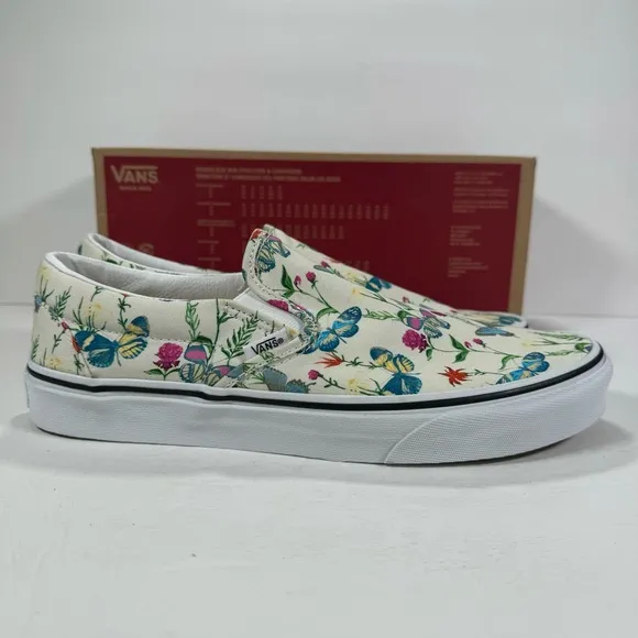 Vans Classic Slip-On Butterfly Floral Marshmallow Sneakers Men's Size 10