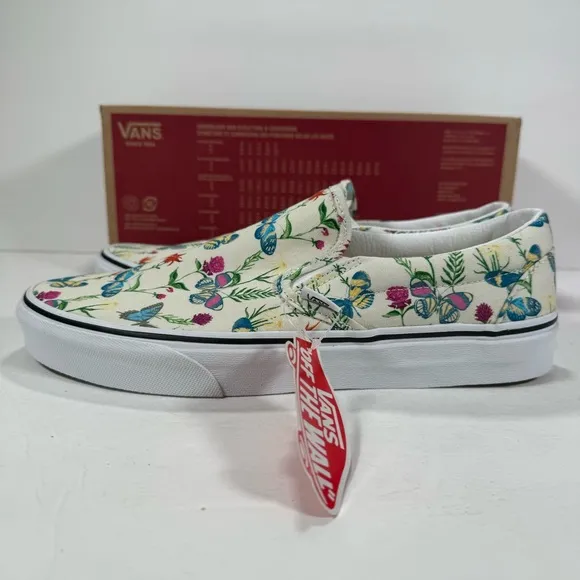 Vans Classic Slip-On Butterfly Floral Marshmallow Sneakers Men's Size 10