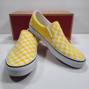 Vans Classic Slip-On Cyber Yellow White Checkerboard Sneakers Men's Size 11