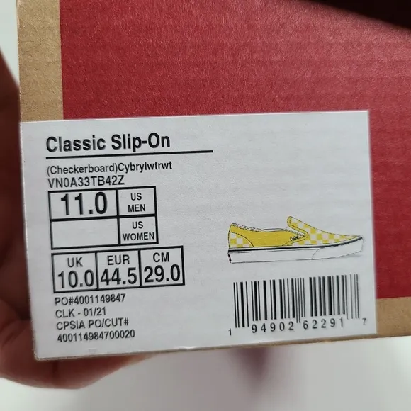 Vans Classic Slip-On Cyber Yellow White Checkerboard Sneakers Men's Size 11