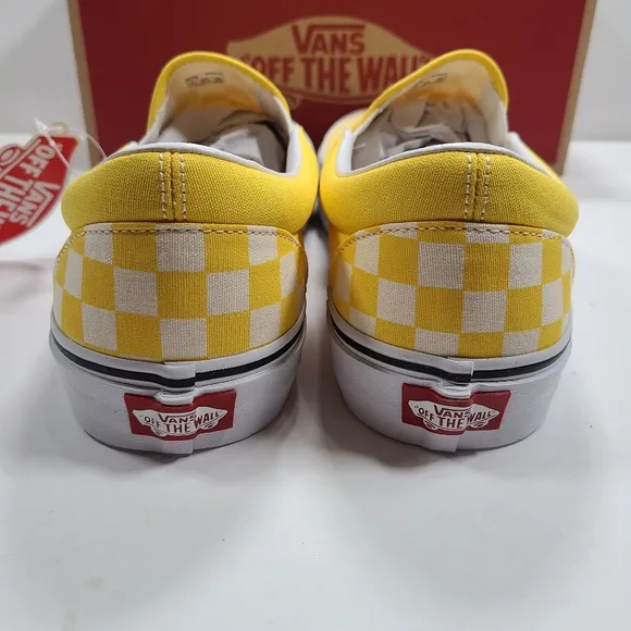 Vans Classic Slip-On Cyber Yellow White Checkerboard Sneakers Men's Size 11