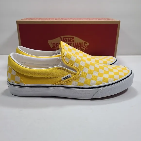 Vans Classic Slip-On Cyber Yellow White Checkerboard Sneakers Men's Size 11