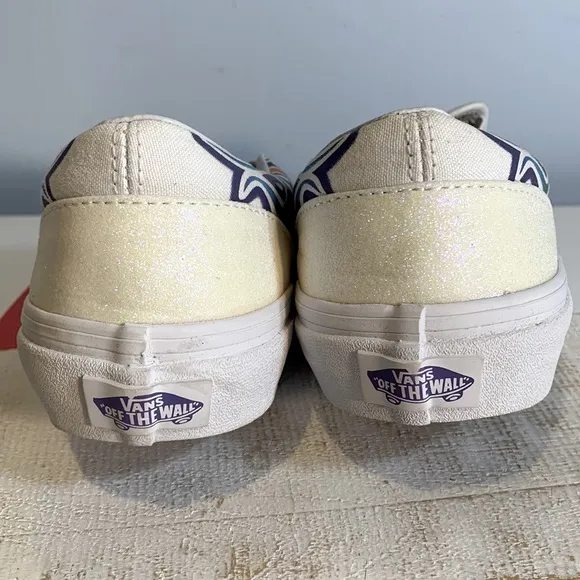 Vans Classic Slip-On Iridescent Sparkle Flame Rainbow White NWT