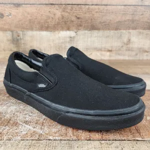 Vans Classic Slip-On Men Sz 9.5 Triple Black Canvas Low Top Sneaker Skater Shoe