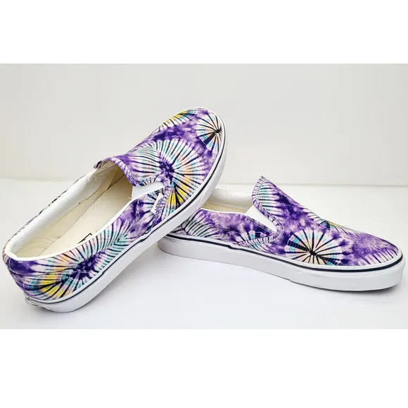 VANS Classic Slip On New Age Skate Shoe Purple Tie Dye Canvas Sneakers Men's 11