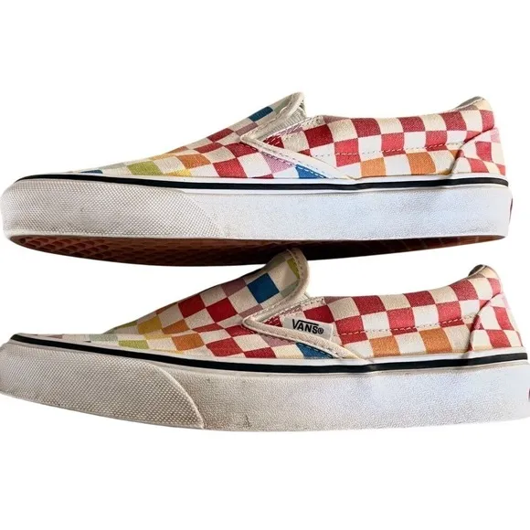 VANS Classic Slip-On Rainbow Checkerboard Canvas Sneakers SZ WOMEN'S 7.5/MEN'S 6
