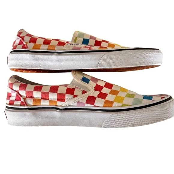 VANS Classic Slip-On Rainbow Checkerboard Canvas Sneakers SZ WOMEN'S 7.5/MEN'S 6