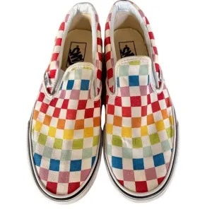 VANS Classic Slip-On Rainbow Checkerboard Canvas Sneakers SZ WOMEN'S 7.5/MEN'S 6