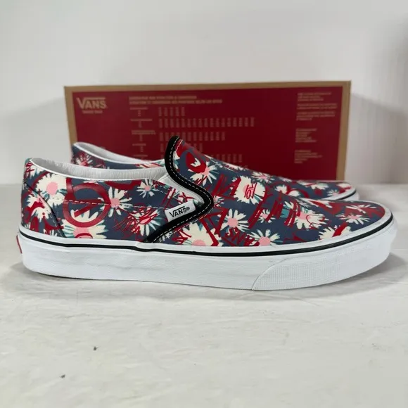 Vans Classic Slip-On Vans Crew Floral Red Sneakers Men Size 10 Women 11.5
