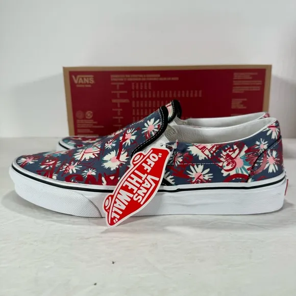 Vans Classic Slip-On Vans Crew Floral Red Sneakers Men Size 10 Women 11.5