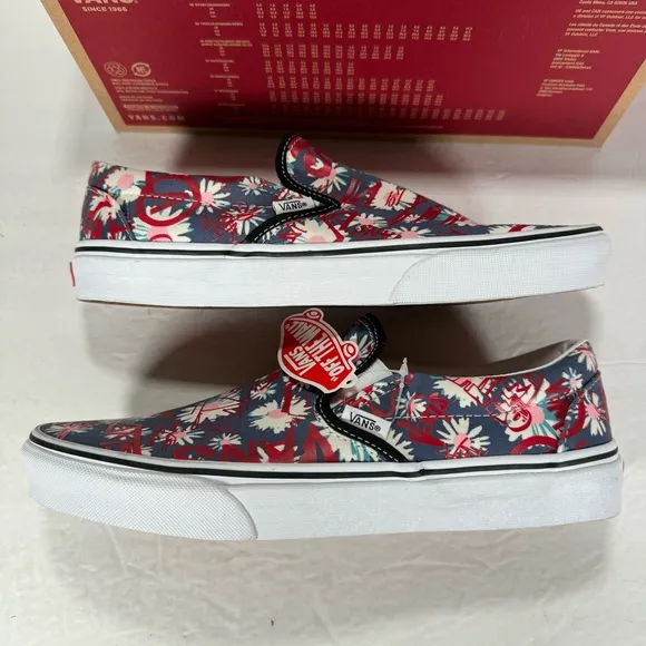 Vans Classic Slip-On Vans Crew Floral Red Sneakers Men Size 10 Women 11.5