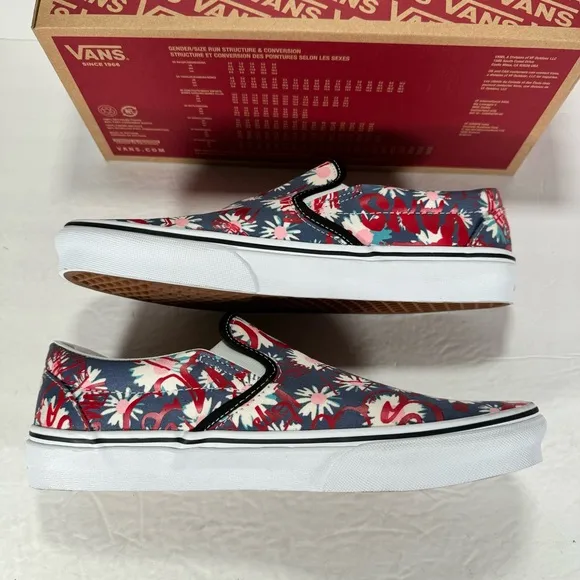 Vans Classic Slip-On Vans Crew Floral Red Sneakers Men Size 10 Women 11.5