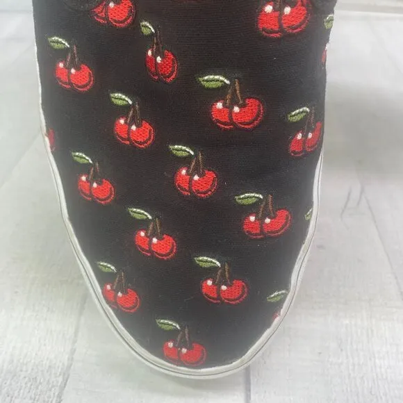 Vans Classiic Slip On Red CHERRIES Embroidered Black Base Canvas Sneakers Sz 12