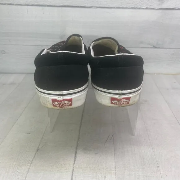 Vans Classiic Slip On Red CHERRIES Embroidered Black Base Canvas Sneakers Sz 12