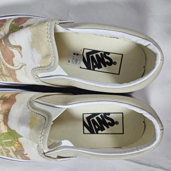 Vans Cream and Green Desert Sneakers with Slip-On Design Boy's size 3.5 Women 5