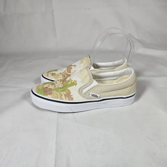 Vans Cream and Green Desert Sneakers with Slip-On Design Boy's size 3.5 Women 5