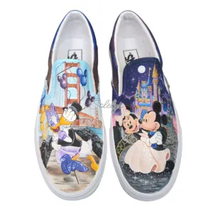 VANS Disney Womens 10 Custom Painted Slip Ons Mickey Minnie Donald Daisy Duck