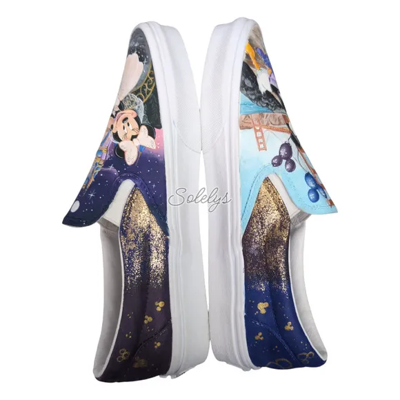 VANS Disney Womens 10 Custom Painted Slip Ons Mickey Minnie Donald Daisy Duck