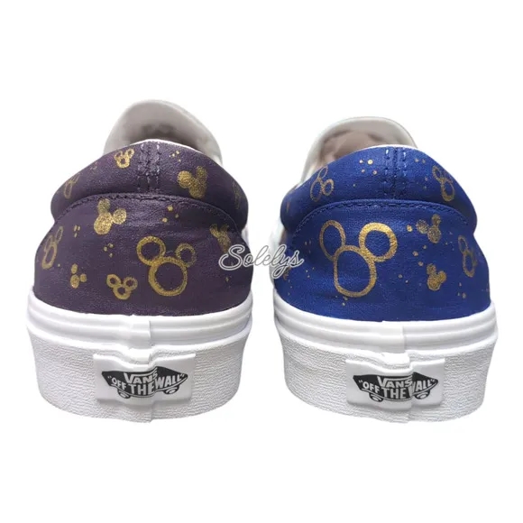 VANS Disney Womens 10 Custom Painted Slip Ons Mickey Minnie Donald Daisy Duck