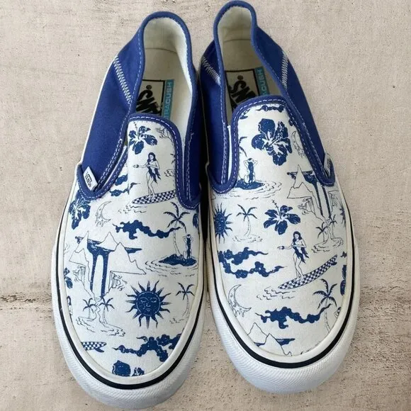 Vans Hula Girl Print Slip On Palm Blue Hawaiin Beach Ultracush‎ Blue Mens Size 9