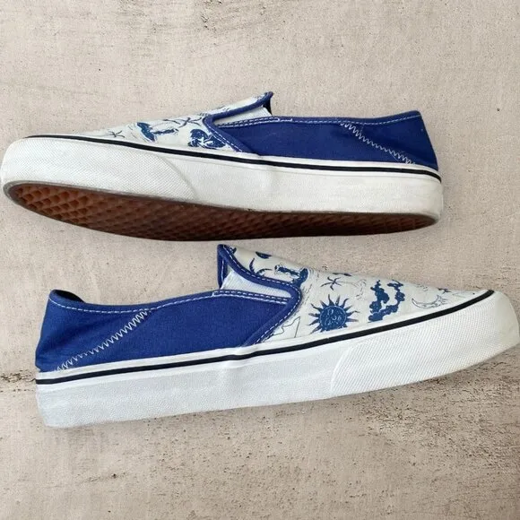 Vans Hula Girl Print Slip On Palm Blue Hawaiin Beach Ultracush‎ Blue Mens Size 9