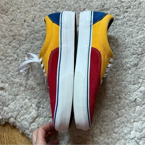 Vans OFF THE WALL Old Skool Red Blue Suede Yellow Canvas  Lace Up Sneaker